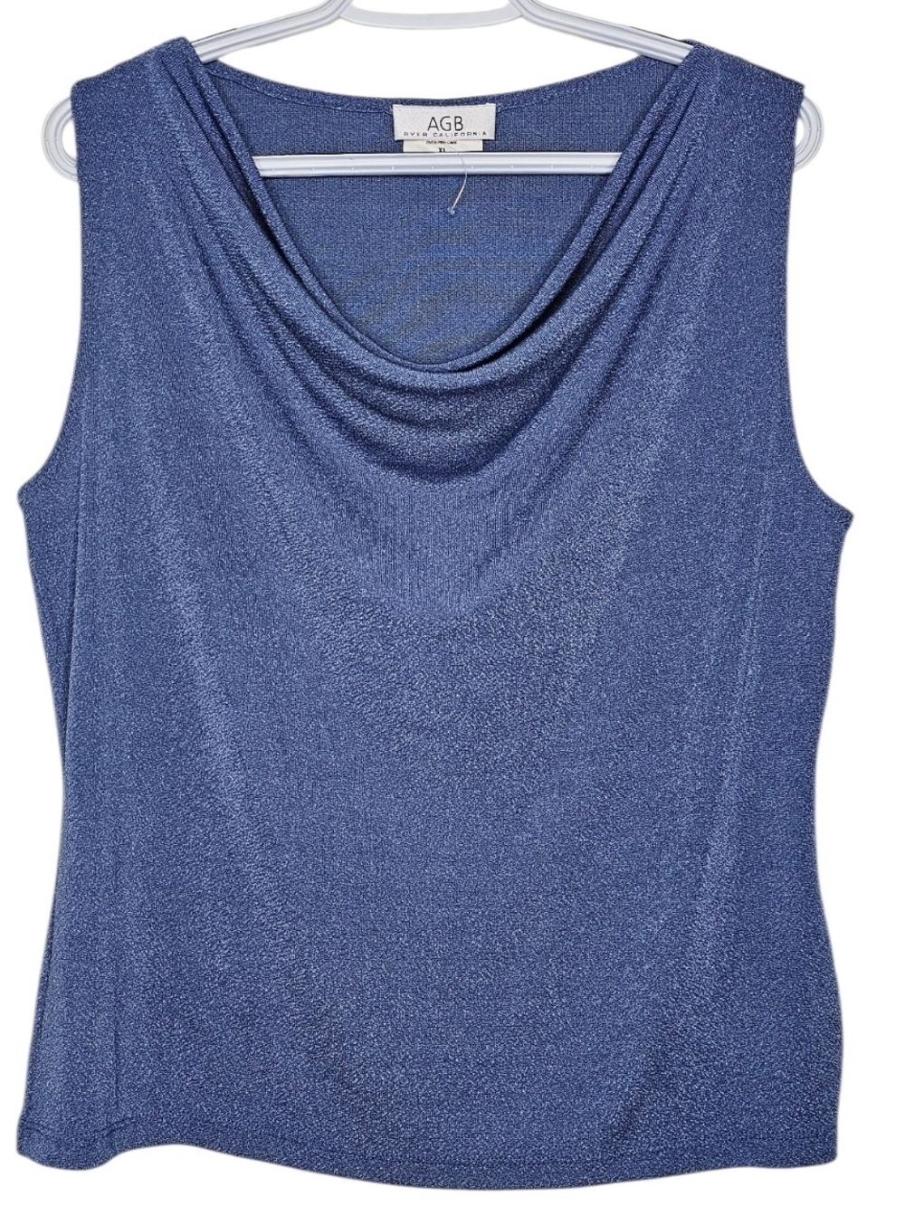 Vintage Y2K AGB Blue Metallic Shimmer Cowl Neck Top XL Made in USA